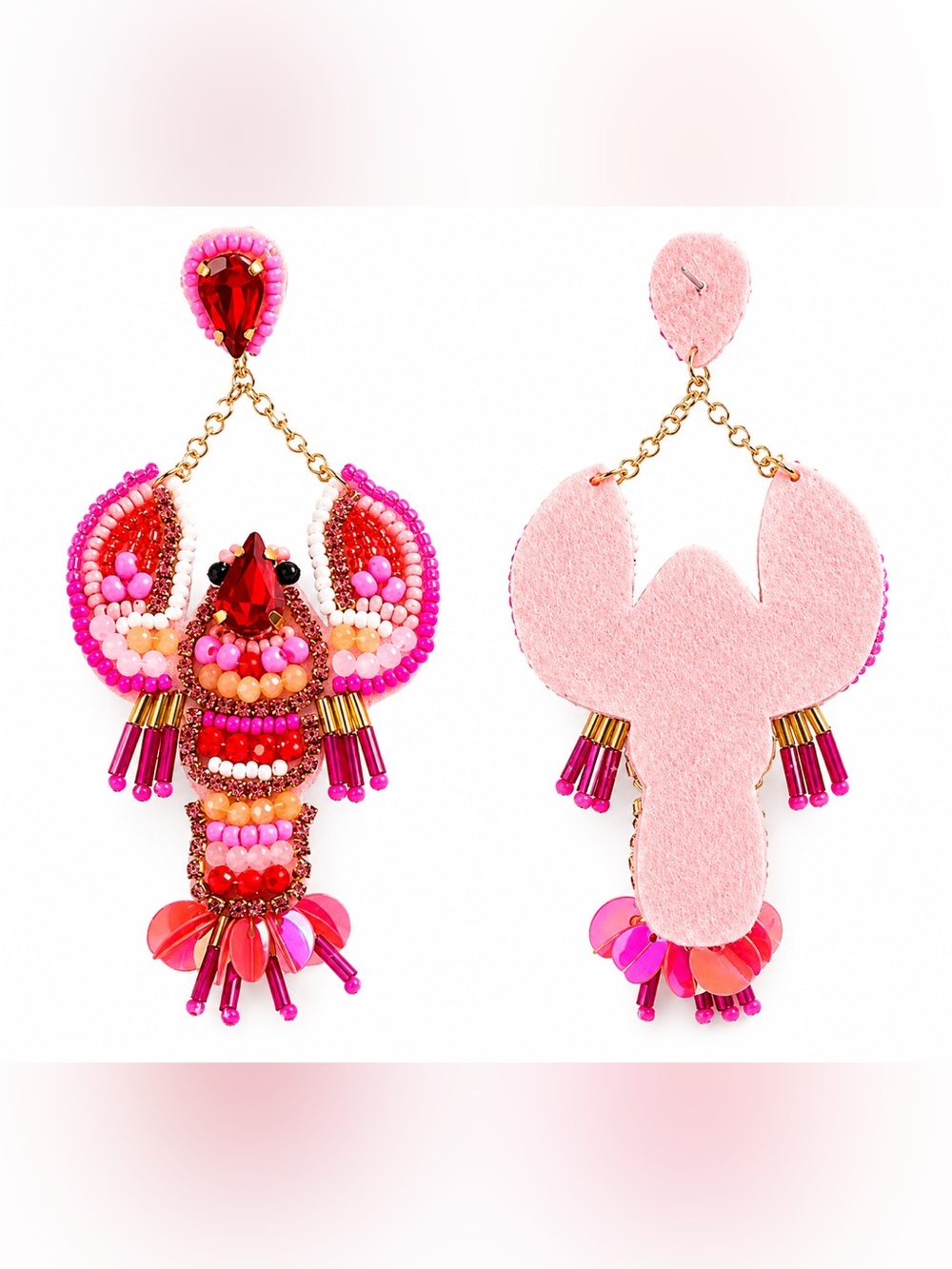 Pink Beaded Lobster Drop Earrings - Picture 3 of 3